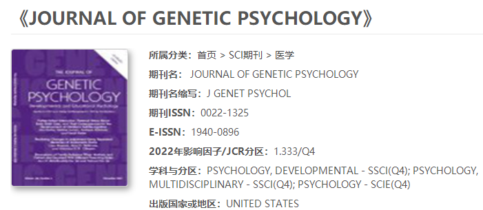 JOURNAL OF GENETIC PSYCHOLOGYSCIׅ^ڿ